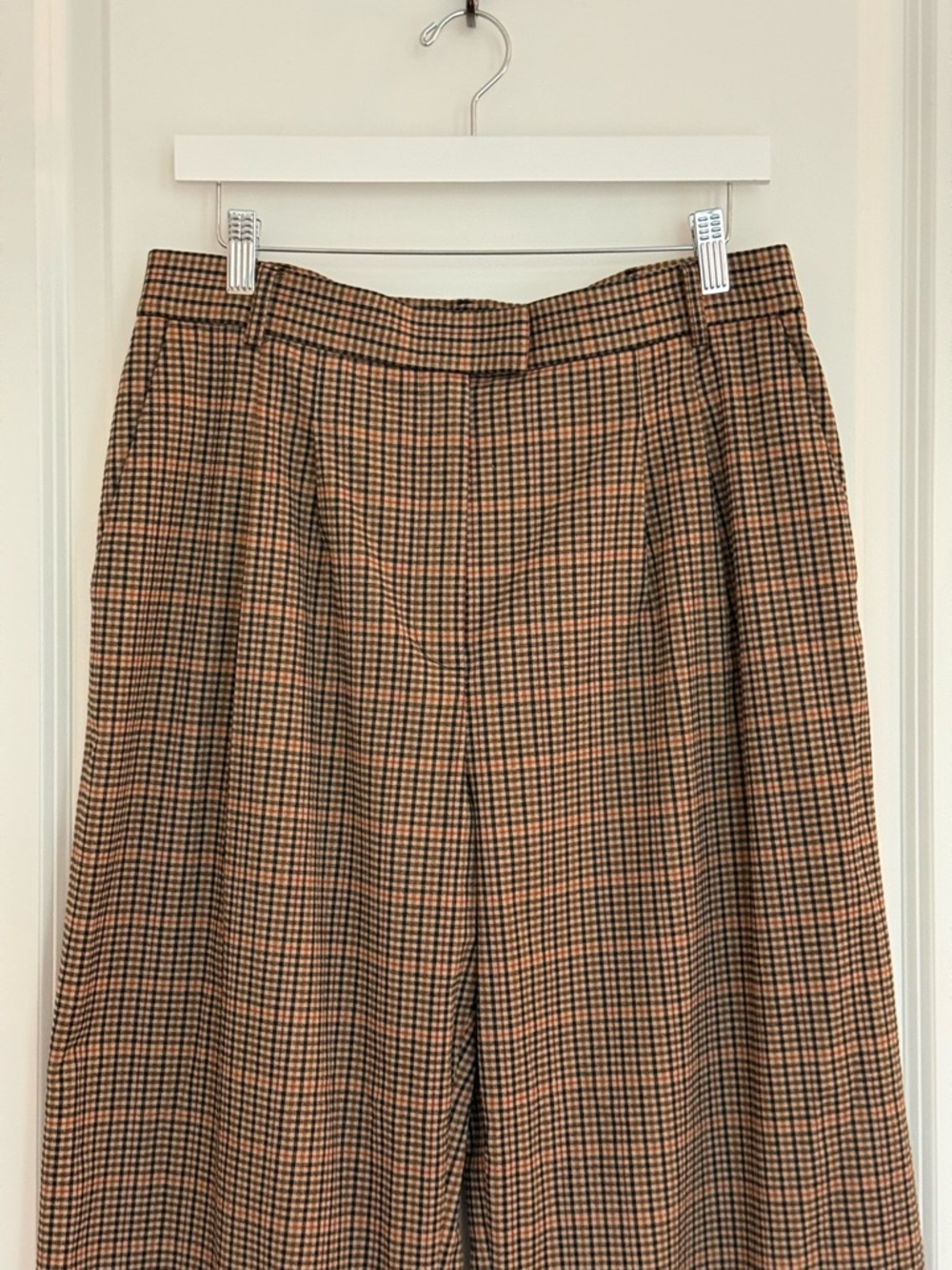 Alex Marie Plaid Wide-Leg Trousers - Brown Cream Black with Subtle Rust